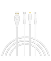 Кабель USB - 3в1 BY Base USB(A)-Type-C/microUSB/iP, 18W, 1,2 м, 3A, PVC, белый