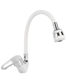 Смеситель СоюзКран для кухни SK01-F125 гибкий излив, керам. картридж 40мм, белый/хром, цинк