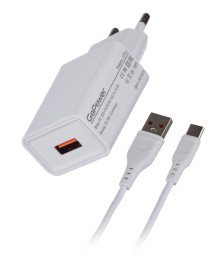 Блок пит USB сетевой GoPower GP1U 1USB 2.4A 12W с кабелем Type-C белый (1/200)