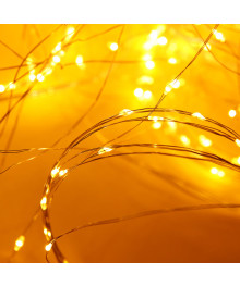 Эл.гирл.  СНОУ БУМ занавес 3х3м нить росы, 300 LED, 10 нитей, шампань, 8 реж, пров.серебр., 220В