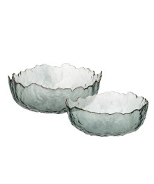 Салатников набор 2 шт, 17x16,5x7,5см / 20x20x9см, стекло, серый с золотой каймой