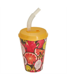 Стакан "IZI-GO" с крышкой и трубочкой 420мл 222100503/01 с декором (желтый)(12)