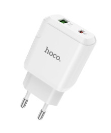 Блок пит USB сетевой  HOCO N5, PD20W+QC3.0, 1хUSB-А, 1хType-C, 3А, белый (12/120)