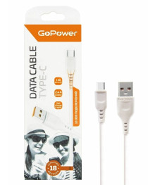 Кабель USB - TYPE C  GoPower GP01T 1м 2.4A ПВХ белый (1/200/800)
