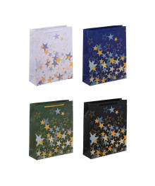 Пакет подарочный бумажный, 26x32x9 см, звезды, 128 гр, 4 цвета