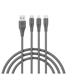 Кабель USB - 3в1 BY Base USB(A)-Type-C/microUSB/iP, 18W, 1,2 м, 3A, PVC, черный