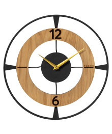 Часы настенные СН 3509 - 001 из металла, d=35 см, открытая стрелка, черный+дерево "Классика" (5)