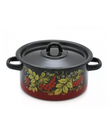 Кастрюля цилиндрическая Стальэмаль 2л  декор красно-чёрная с петлей С1610.8 (8/уп)Посуда эмалированная оптом Сталь Эмаль. Эмалированные кастрюли оптом.