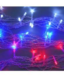 Эл.гирл.  СНОУ БУМ занавес 2х2м, 100LED, 10 нитей, триколор,пост.свеч., ПВХ прозрачный 220В