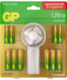 Бат LR3+LR6  GP Ultra ПРОМО 12+12 + вентилятор 15AU/24AU/FANWETA21-2CRSBC24 (24/576)