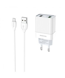 Блок пит USB сетевой BOROFONE BA39A, QC3.0, 2хUSB-А, 3А + кабель (AM-microBM), 1 м, белый (42/168)