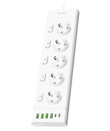 сет/фильтр QUMO Power Bar2 5 выключаем розеток, 2м, белый, 2500Вт, 10A, 3*1мм медь, 4USB, 2Type-C