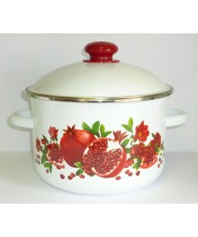 Кастрюля цилиндрическая Стальэмаль 4л с ободком, белая, декор Гранатовый сок 1MD201M (4/уп)Посуда эмалированная оптом Сталь Эмаль. Эмалированные кастрюли оптом.