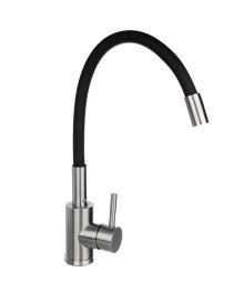 Смеситель СоюзКран для кухни SS01-С132 силиконовый излив, кер. картридж 35мм, черный, нерж. сталь