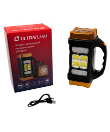 Фонарь  Ultra Flash  38100  (фонарь акк. черн./охра, 76LED+4COB, 4 реж., Type-C, PowerBank, пласт.,