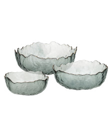 Салатников набор 3 шт, 13.5x13.5x6см / 17x16,5x7,5см / 20x20x9см, стекло, серый с золотой каймой