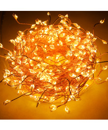 Эл.гирл.  СНОУ БУМ нить росы, мишура 5м, 200LED, шампань, пост. свеч., мед.провол., мед.цвет, 220В