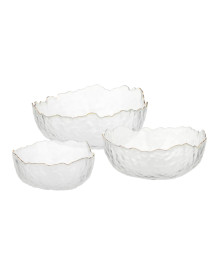 Салатников набор 3 шт, 13.5x13.5x6см / 17x16,5x7,5см/ 20x20x9см, стекло, прозрачный с золотой каймо