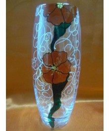 Ваза для цветов 88/21 бочка Н26 D10 витраж росписьДекоративное стекло оптом с доставкой по РФ. Большой каталог декорративных стекл оптом