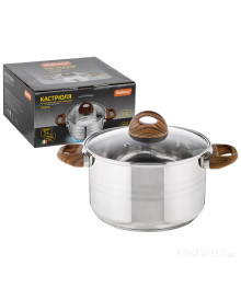 Mallony Кастрюля FORESTA, 5 л из нерж стали с крышкой с ручками под дерево soft-touch