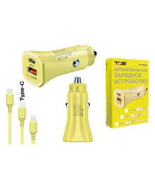 Переходник авто прикуривателя TDS TS-CAU54 Жёлтый  + кабель Type-C (Type-C, 2400mA)
