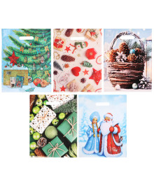 Пакет с вырубной усиленной ручкой 31*40 <Новый год> 5 дизайнов а асс.