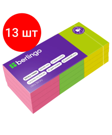 Блок с клеевым краем 50x40мм, 12 блоков по 80 листов, 3 неон. цвета, Berlingo "Ultra Sticky"