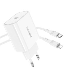 Блок пит USB сетевой BOROFONE BA57A, PD20W, 1хUSB-С, 3А + кабель (Type-C на 8pin (Lightning)), 1 м