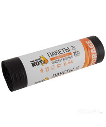Мешки для мусора "РЫЖИЙ КОТ" 200л (10шт./рул.) особо прочные, ПВД, черные, 30мкм
