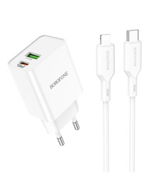 Блок пит USB сетевой  BOROFONE BA69A Resource PD20W+QC3.0 1хUSB-С, 1хUSB-A, 3А, + кабель USB-C на 8