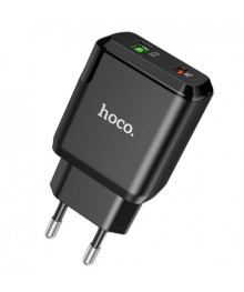 Блок пит USB сетевой  HOCO N5, PD20W+QC3.0, 1хUSB-А, 1хType-C, 3А, черный (12/120)