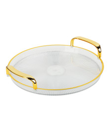 Поднос круглый с ручками с золотой каемкой 30x28x3см РЕТ