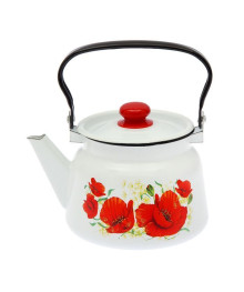 Чайник Стальэмаль 2,3л декор Маки белый с пласт. кнопкой С2714.3*67 (4/уп)