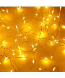 Эл.гирл.  СНОУ БУМ занавес 3х2м нить росы мишура, 400LED, шампань, 8 режимов, пров. серебр., 220В