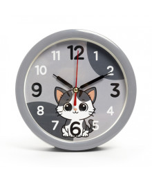 Часы будильник  B4-057 d=15см, корпус серый "Котенок"