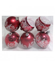 Набор шаров "Пейзаж" красный (6шт)грушки оптом. Елочные игрушки оптом по низкой цене со склада в Новосибриске. Елочные игрушки оптом.