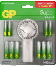Бат LR3+LR6  GP Super ПРОМО 12+12 + вентилятор 15A/24A/FANWETA21-2CRSBC24 (24/576)