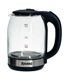 Чайник ЯРОМИР ЯР-1061  корпус из жаропр. стекла,  черный: 1500Вт, 1,8л (12)