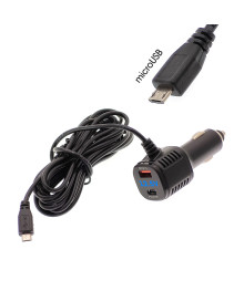 Шнур питания в прикуриватель TDS TS-CAU62 (3.5м, 12-24В, microUSB+Type-C PD20W+USB QC3.0)