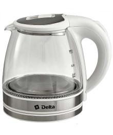 Чайник DELTA DL-1121 белый, корпус из жаропр. стекла, 1500Вт, 1,2л