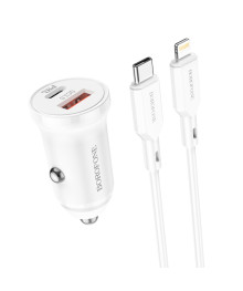 ЗУ в прикуриватель BOROFONE BZ18A + кабель iOS Lightning Белый (PD20W+QC3.0, 3000mA)