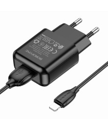 Блок пит USB сетевой BOROFONE BA64A, 1хUSB-А, 2.1А + кабель (AM-8 pin Lightning), 1 м, черныйUSB Блоки питания, зарядки оптом с доставкой по России.