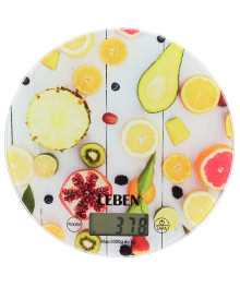 Весы кухонные LEBEN 268-063 электронные, стекло с дизайном, круг, макс.нагр. 5кг (точн.измер.1гр)