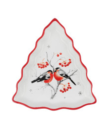 Снегири Блюдо в форме елки 21х16х3см, керамика