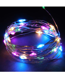 Эл.гирл.  СНОУ БУМ нить росы 3м, 30LED, мульти, пост.свечение, провол. серебр. цвет, 2xCR2032