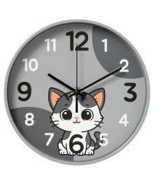 Часы настенные СН 2019 - 009 круг d=19,5см, корпус серый " Котик" (10)