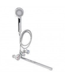 Смеситель RAIN для ванны Уран, прямой излив 35см, керам. кран-буксы 1/2, душ. набор, латунь, хром