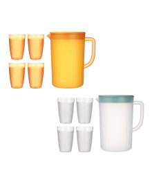 Набор кувшин для воды с крышкой 2л, 4 стакана, 2 цвета, пластик