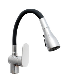 Смеситель RAIN для кухни Веста, силиконовый излив, 3 режима, картридж 40мм, латунь, черный/хром