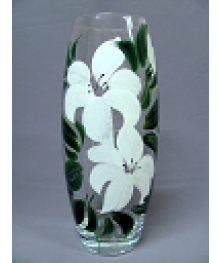 Ваза для цветов 66/85 бочка Н26 D10 "Эконом" росписьДекоративное стекло оптом с доставкой по РФ. Большой каталог декорративных стекл оптом